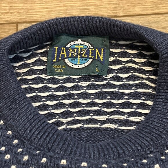Men's VTG Jantzen Knit Sweater SZ LARGE Blue USA Made Retro Grandpa - Picture 4 of 11